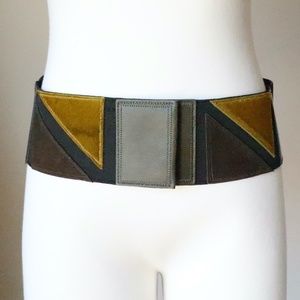 Gaultier stretch leather/suede patch elastic belt